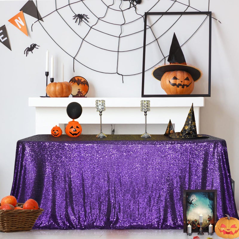 SquarePie Sequin Tablecloth 60 x 102 Inch Purple Sparkly Table Cloth for Halloween Wedding Party - Image 2